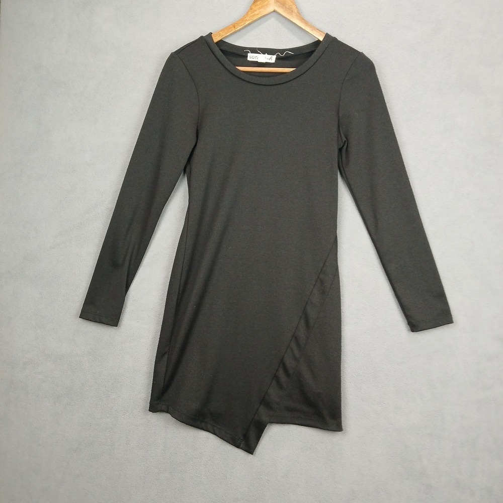 So Rad by A Mini Dress Womens Medium Black Stretch Round Neck Asymmetrical‎ Hem